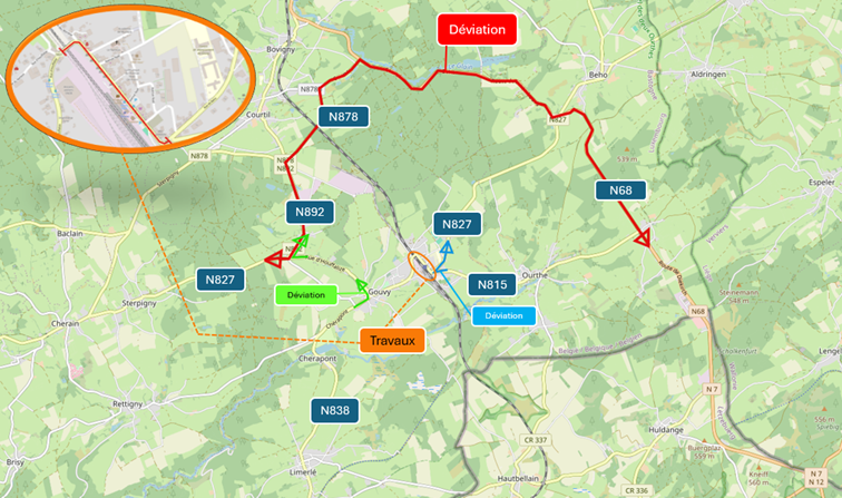 N827 – Gouvy :  Chantiers de rénovation du pont et de réfection du revêtement de la rue de la Gare